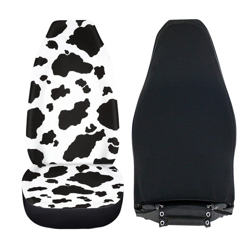 Dreaweet Stylish Cow Print Auto Seat Covers Black&White Front Seat Protector Fit for Most Cars, Sedan, SUV, Van 2 Pcs - Image 3